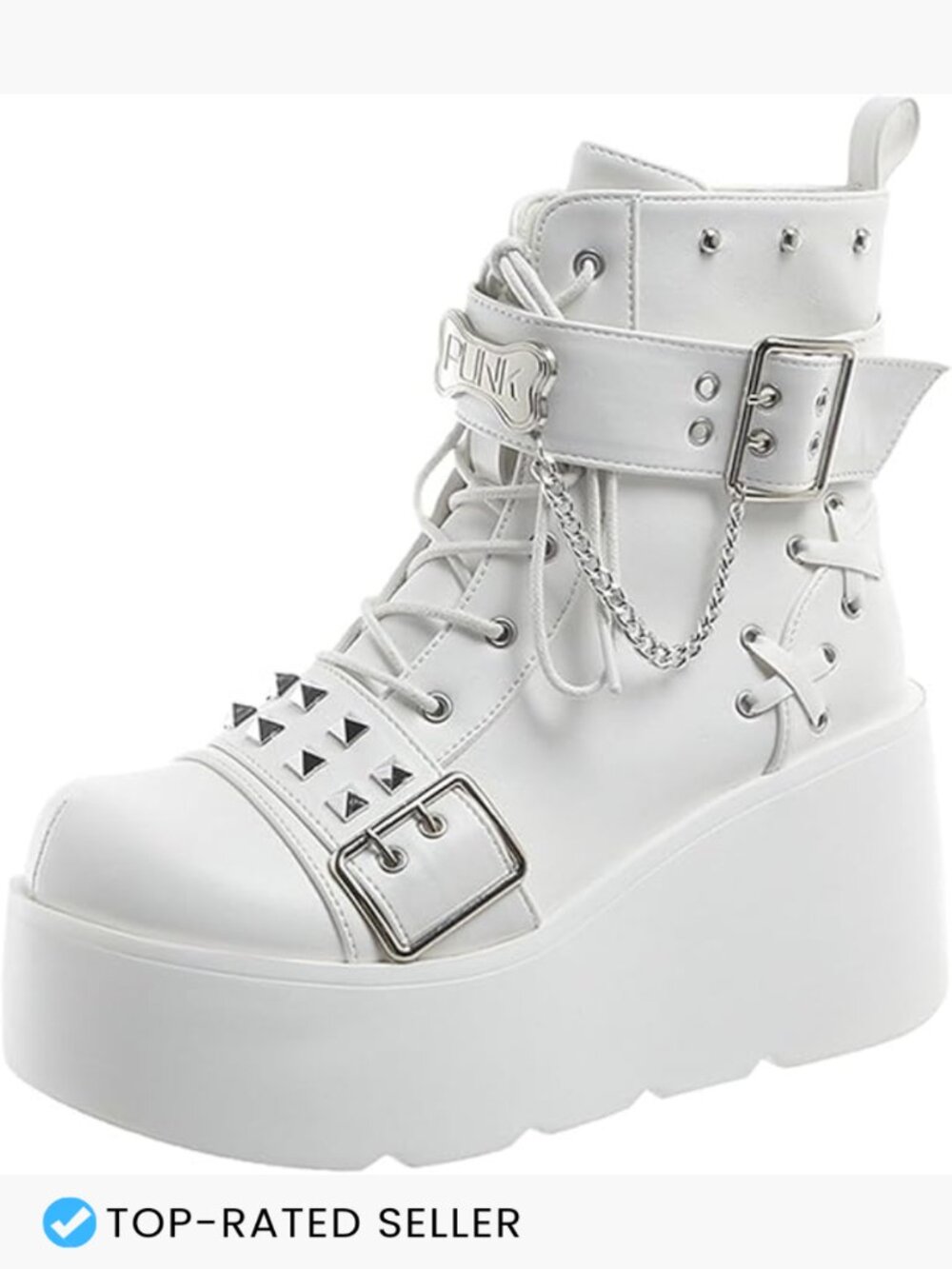 Gothic Rivet Ankle Boots Chunky Platform Lace-Up Punk Combat Shoes for Party